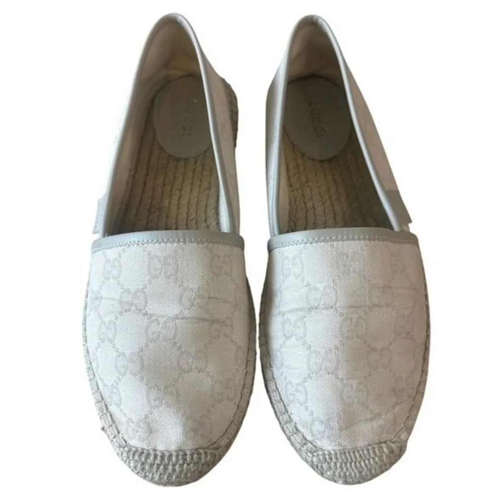 Gucci‎ Pilar GG Canvas Espadrilles White GG Monogram Flats 39 Box 466902